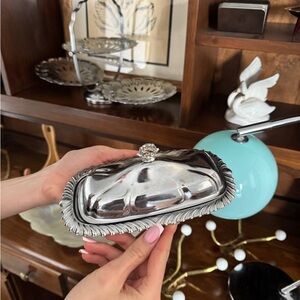 Silver Butter Dish with Decorative Lid
